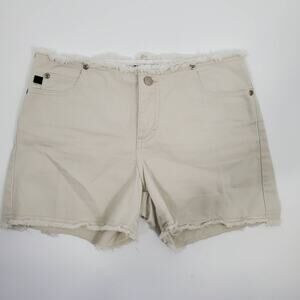 Vintage Jalate3/4 Light White Cotton Fringe Denim 2000s Y2K Mid Rise Short